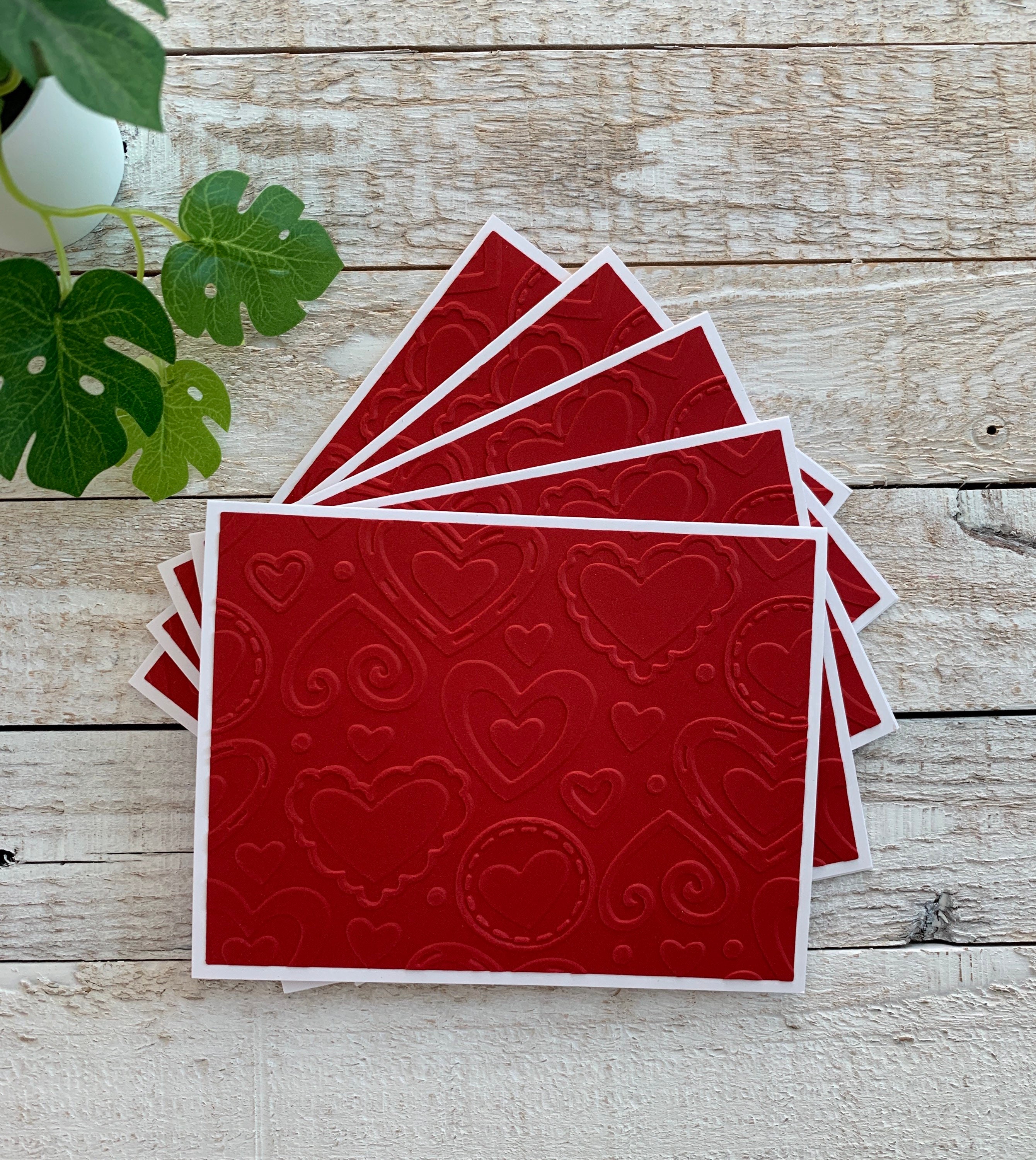 Handmade Embossed Note Cards Set of 5 ~ Pink or Red Hearts ~ Valentine ...