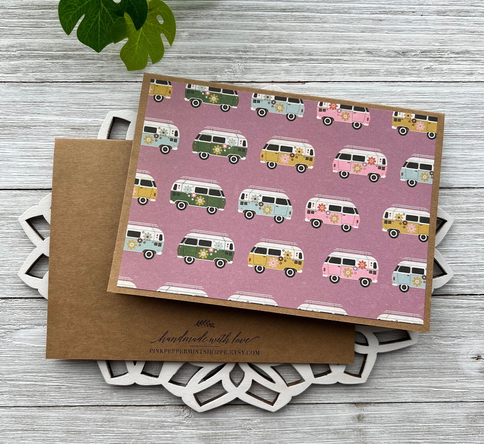 Handmade Note Cards Set of 6 ~ Road Trip ~ Retro Vans ~ Vacation/travel ...