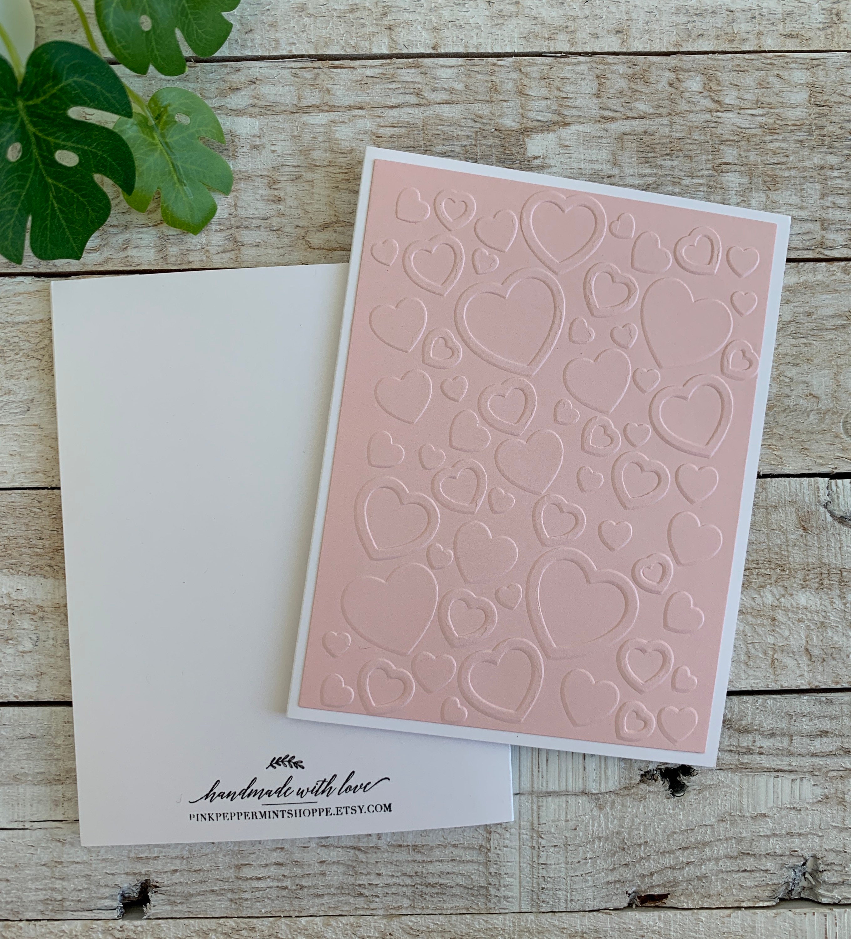 Handmade Embossed Note Cards Set of 5 ~ Pink or Red Hearts ~ Valentine ...