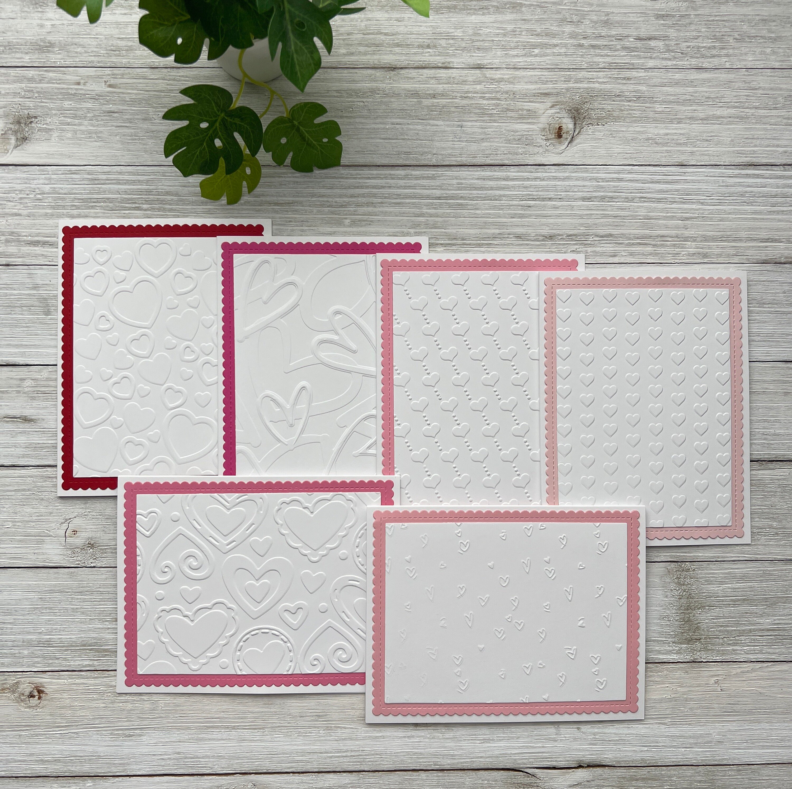 Embossed Notes Handmade Embossed Note Cards Set of 6 ~ Pink & Red Hearts ~ Valentine's ...