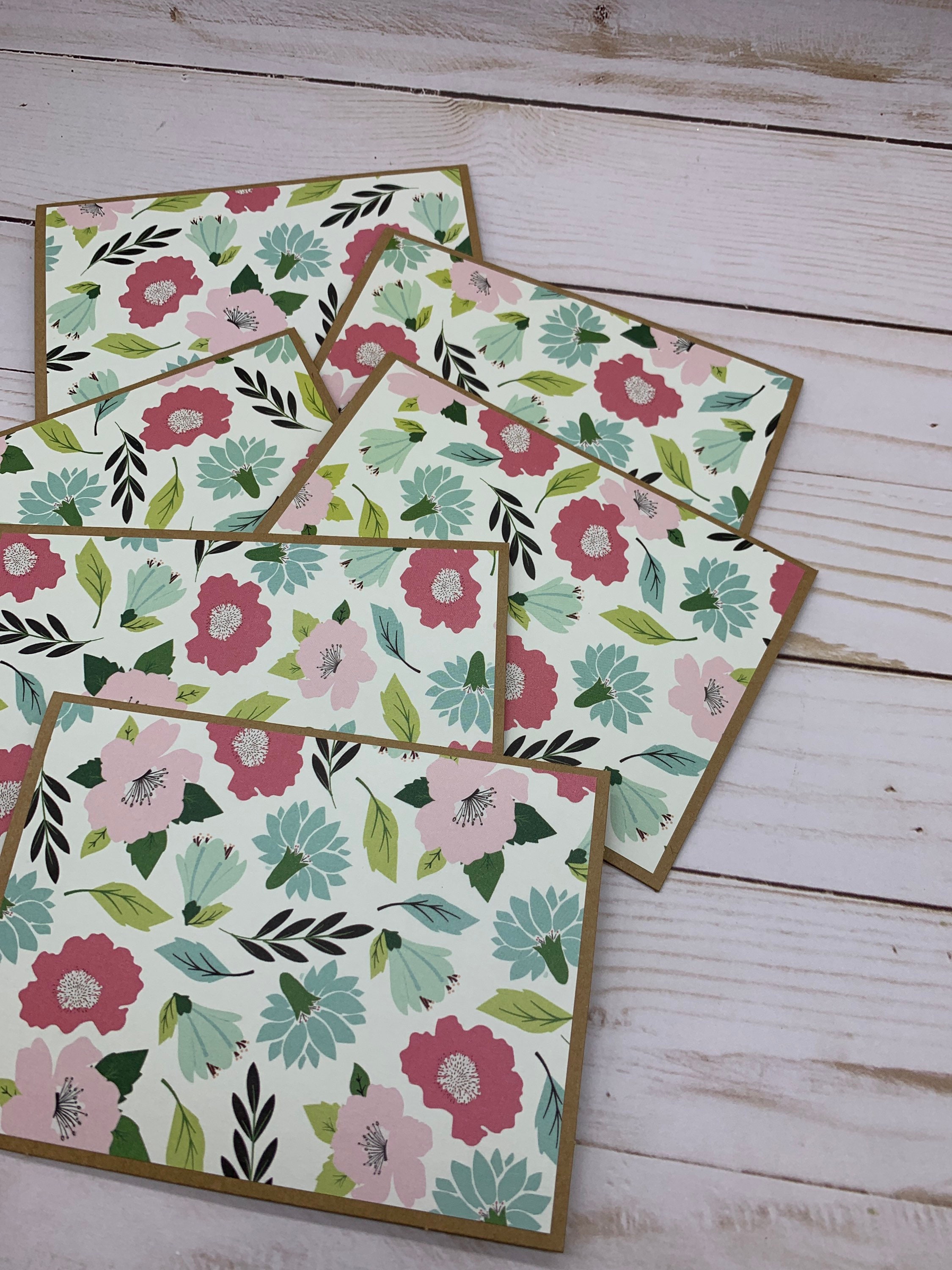 Handmade Note Cards Set of 6 ~ Flower Market ~ Pink & Blue Florals ...