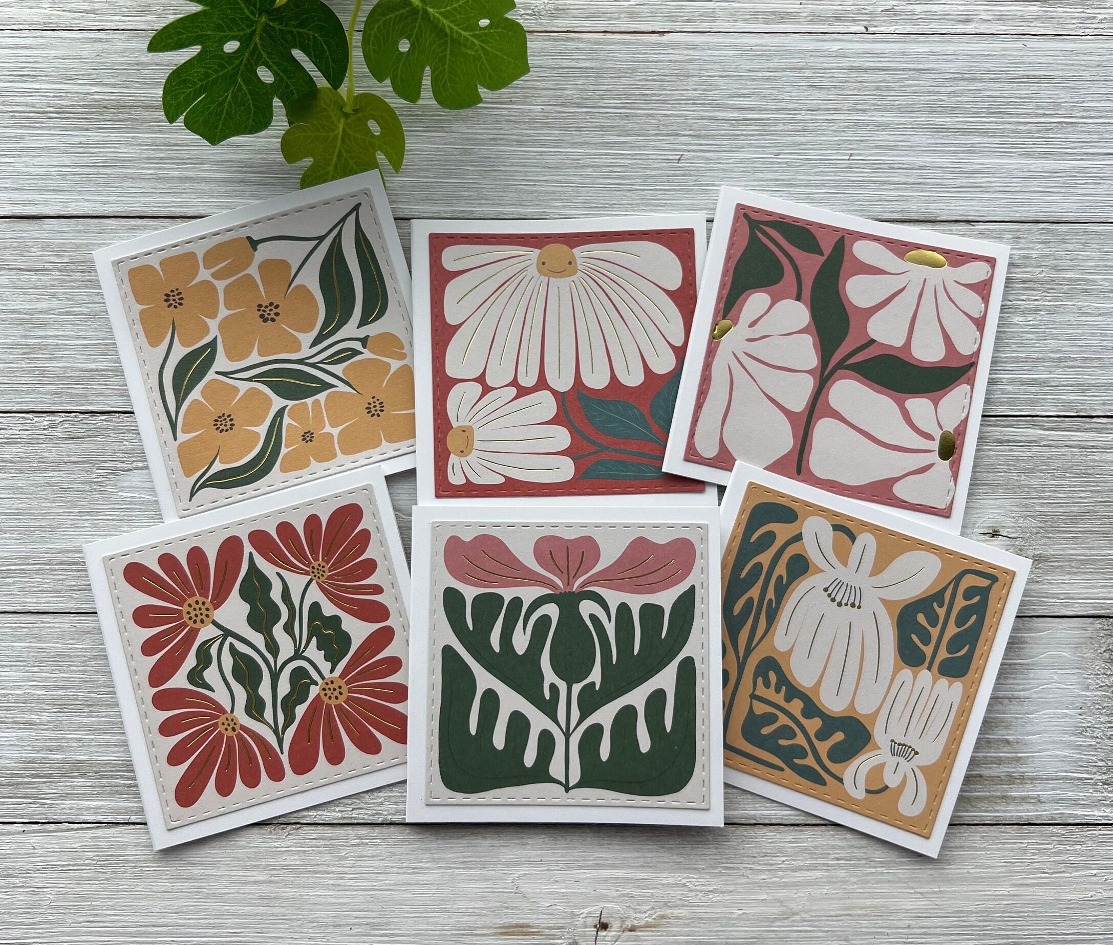 Set of 6 Mini Note Cards ~ 3x3 Blank Cards With Envelopes - Retro ...