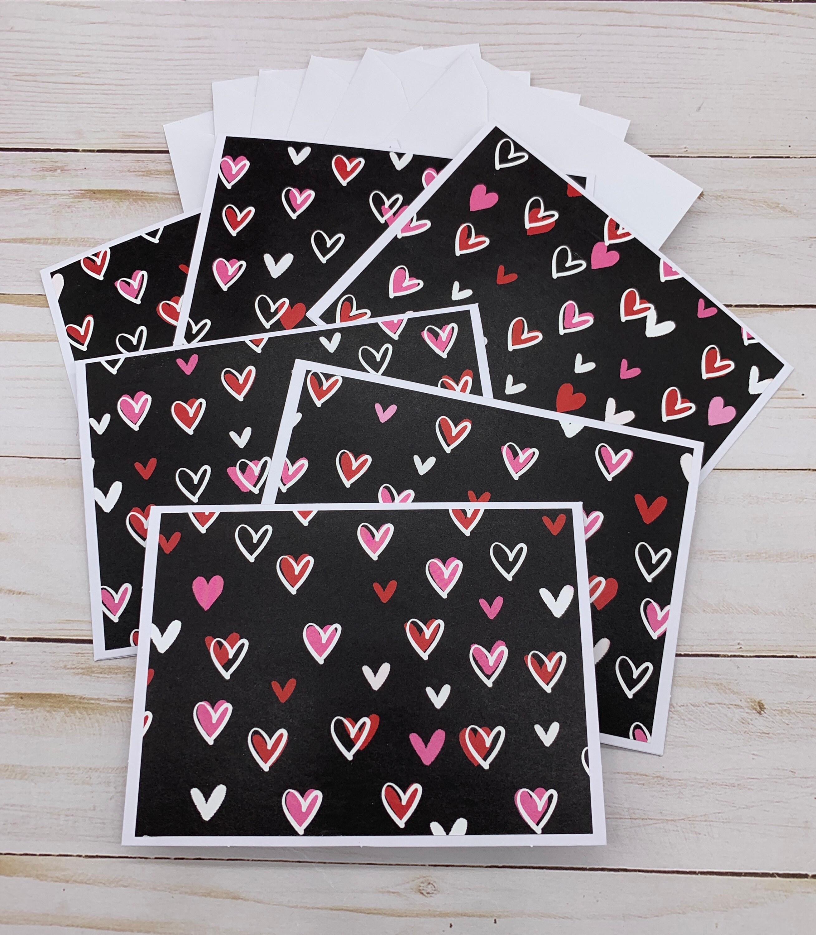 Handmade Note Cards Set of 6 Black & Pink Hearts | Etsy