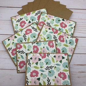 Handmade Note Cards Set of 6 ~ Flower Market ~ Pink & Blue Florals ...