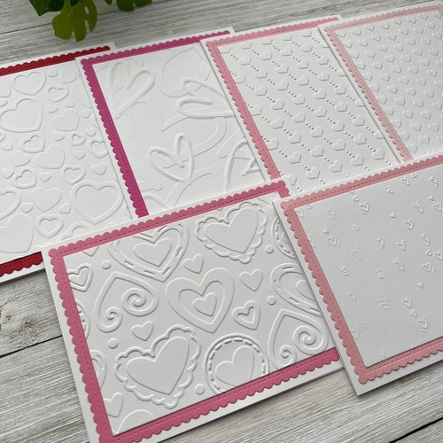 Handmade Embossed Note Cards Set of 6 ~ Pink & Red Hearts ~ Valentine's Day ~ Wedding ~ Thank You ~ Blank A2 Assorted Love Stationery