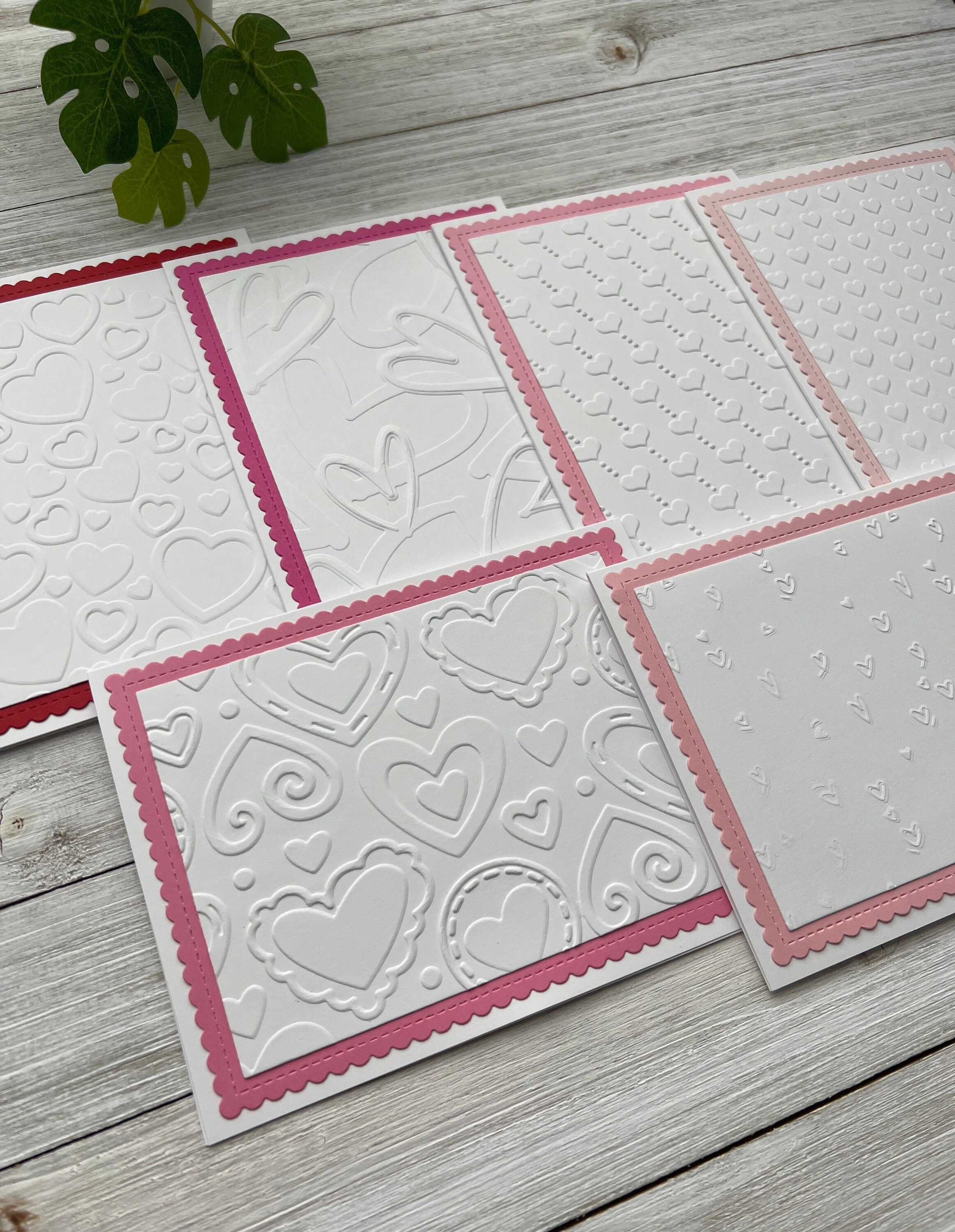 Handmade Embossed Note Cards Set of 6 ~ Pink & Red Hearts ~ Valentine's ...