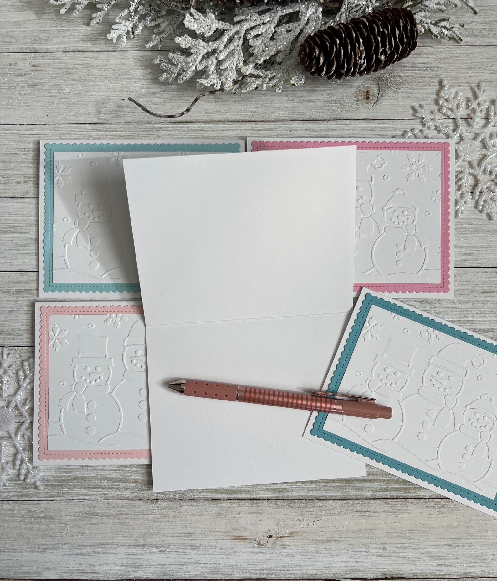 Handmade Embossed Note Cards ~ Christmas ~ Winter Snowflakes ~ Snowmen ...