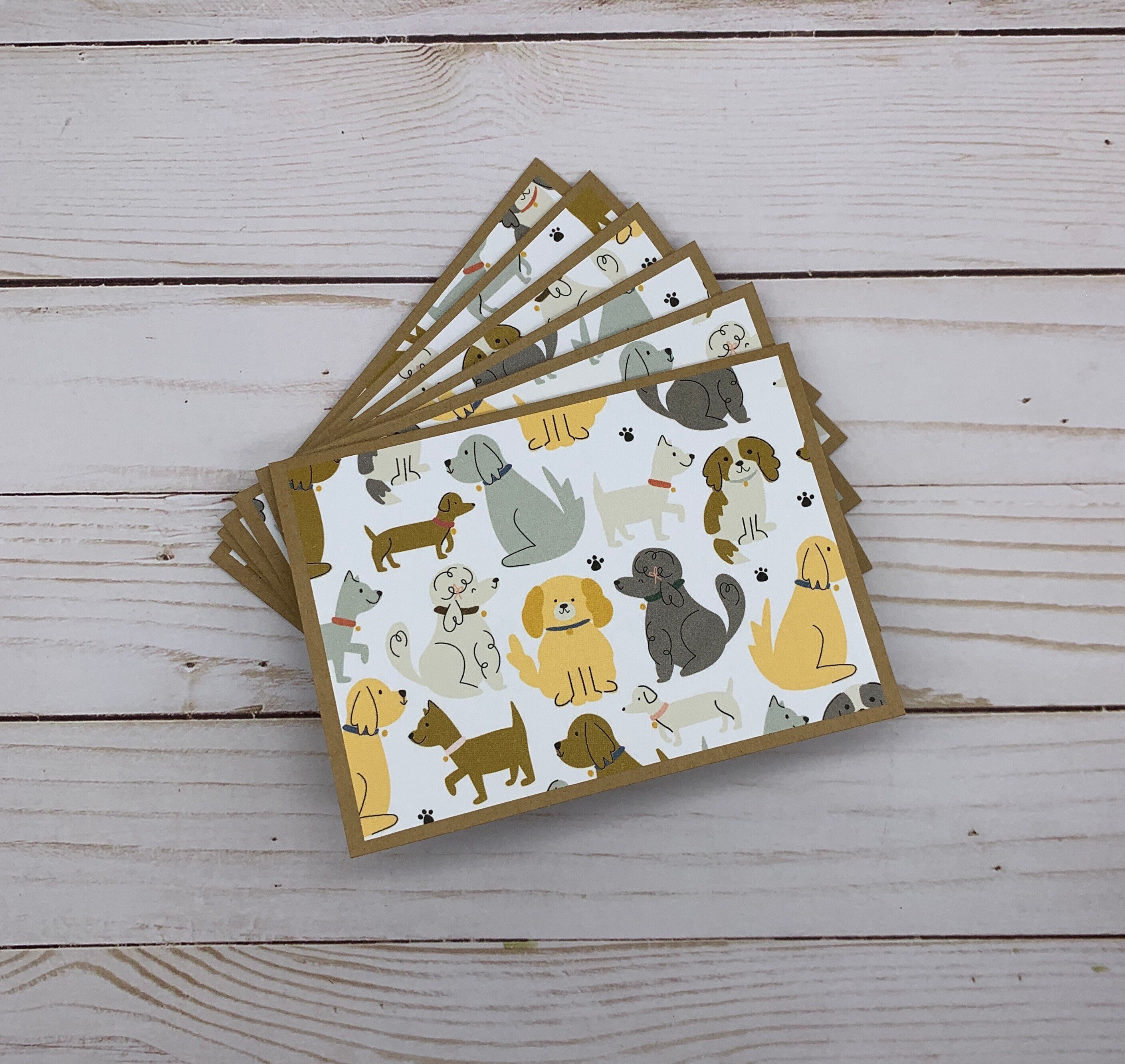 Handmade Note Cards Set of 6 ~ All Occasion ~ Paw Prints ~ A Dog's Life ~ Doggy Lover ~ New Pet ~  Thank You ~ Blank Kraft Stationery Pack