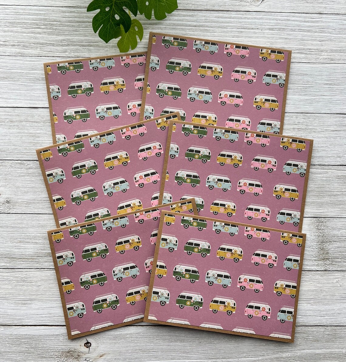 Handmade Note Cards Set of 6 ~ Road Trip ~ Retro Vans ~ Vacation/travel ...