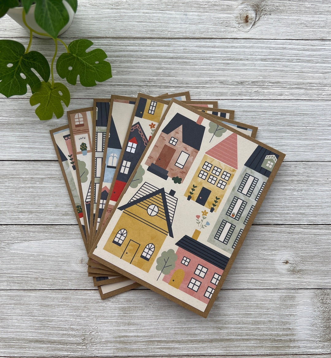 Note Cards Set of 6 ~ Welcome Home ~ Houses ~ Congratulations ~ Thank ...