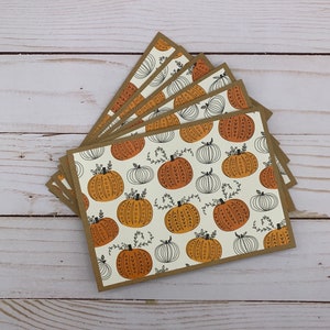 Note Cards Set of 6 ~ Thanksgiving ~ Fall ~ Autumn ~ Thank You ~ Pumpkins ~ Blank Kraft Stationery Pack - PinkPeppermintShoppe