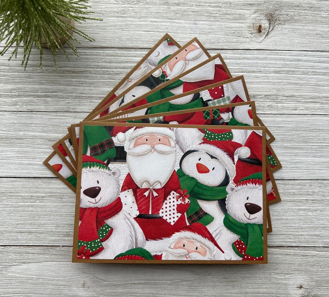 Set of 6 Christmas Note Cards ~ Santa Claus ~ Polar Bear ~ Penguin ...