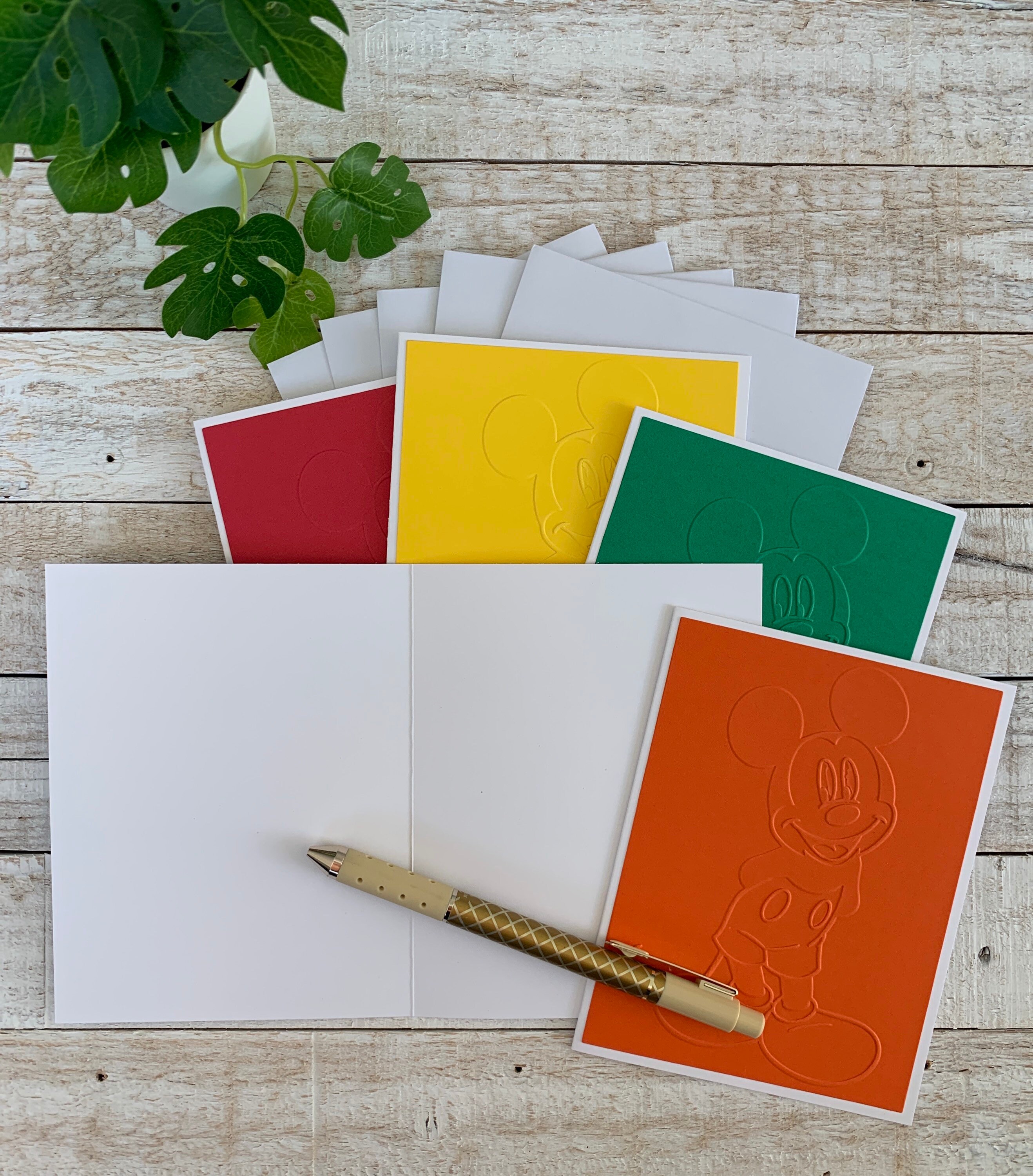 Handmade Embossed Note Cards Pack ~ Mickey Mouse ~ Bold Colors ~ Thank ...