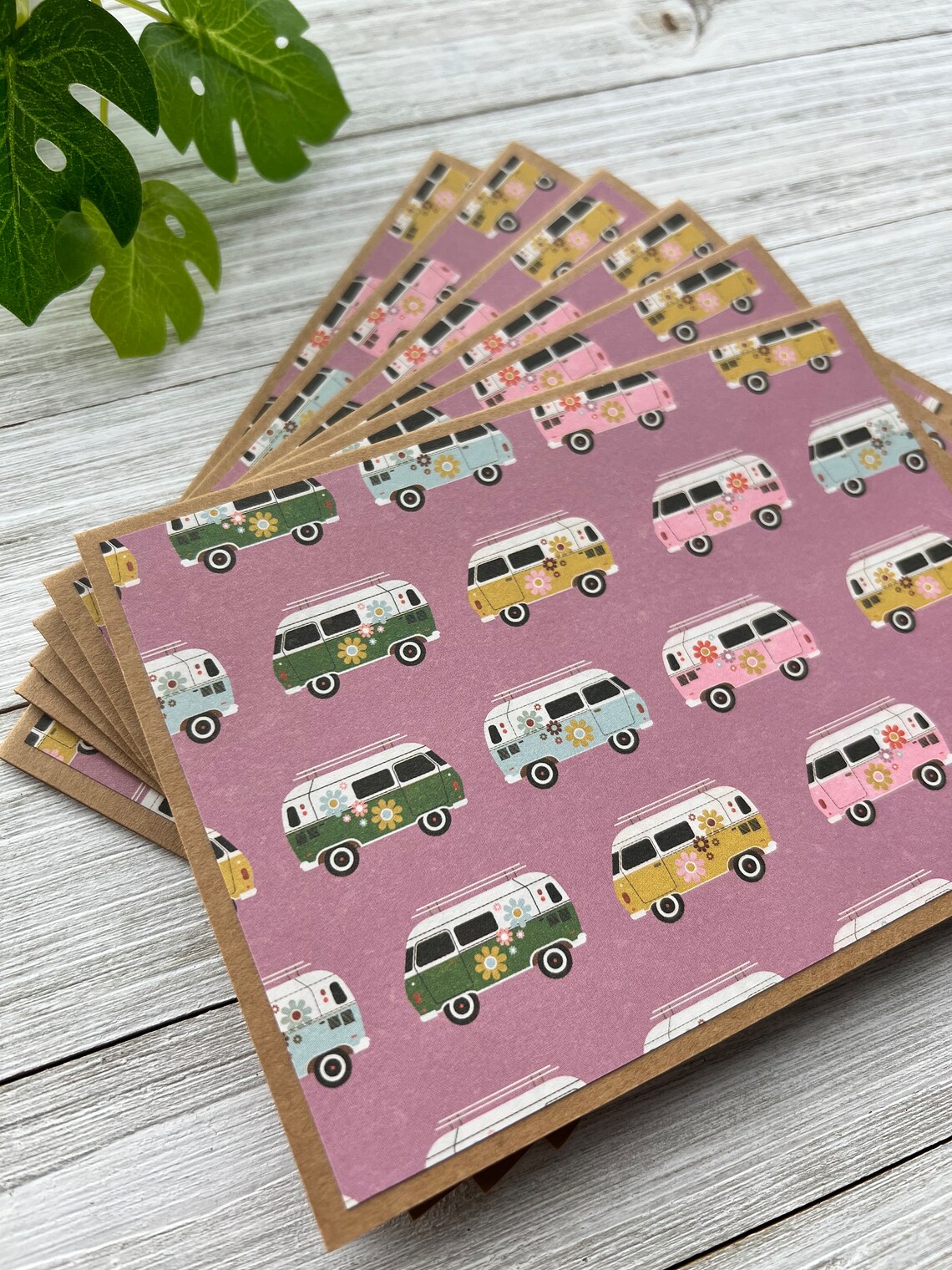 Handmade Note Cards Set of 6 ~ Road Trip ~ Retro Vans ~ Vacation/travel ...