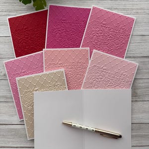 Handmade Embossed Note Cards Set ~ Pink or Red Hearts ~ Valentine's Day ...