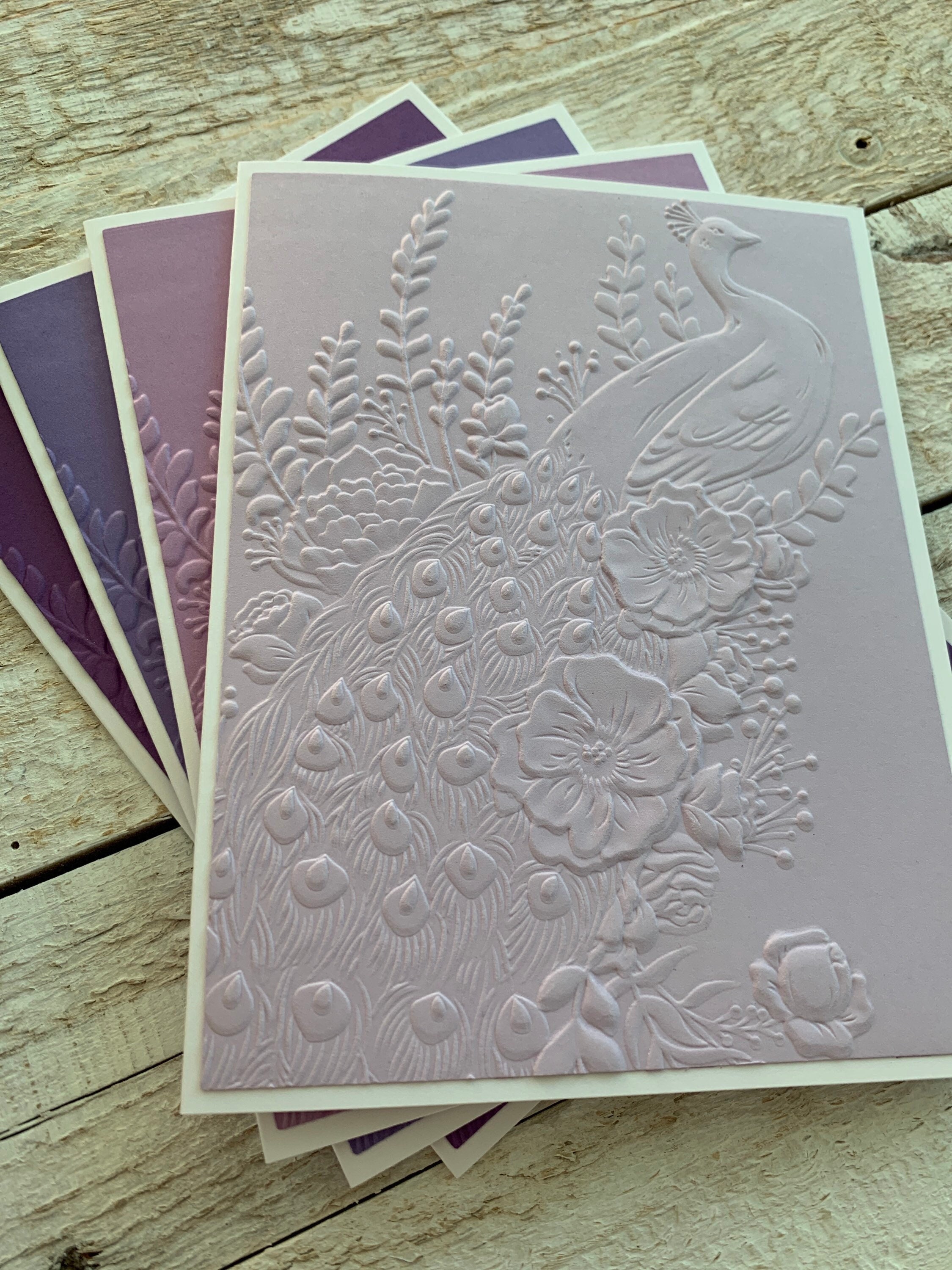 Handmade Embossed Note Cards Pack ~ Elegant Peacocks ~ Thank You ~ All ...