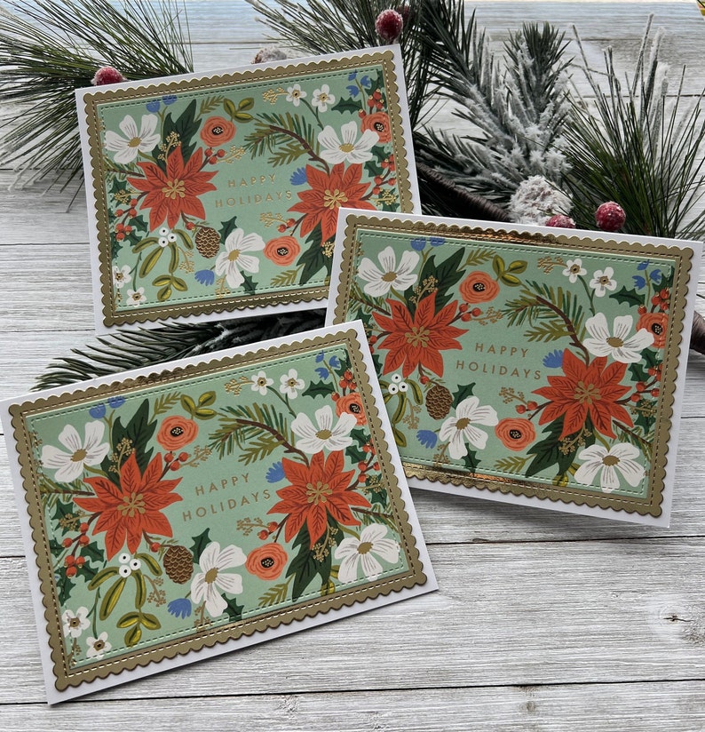 Merry Christmas Happy Holidays Set of 3 Handmade Holiday Note Cards