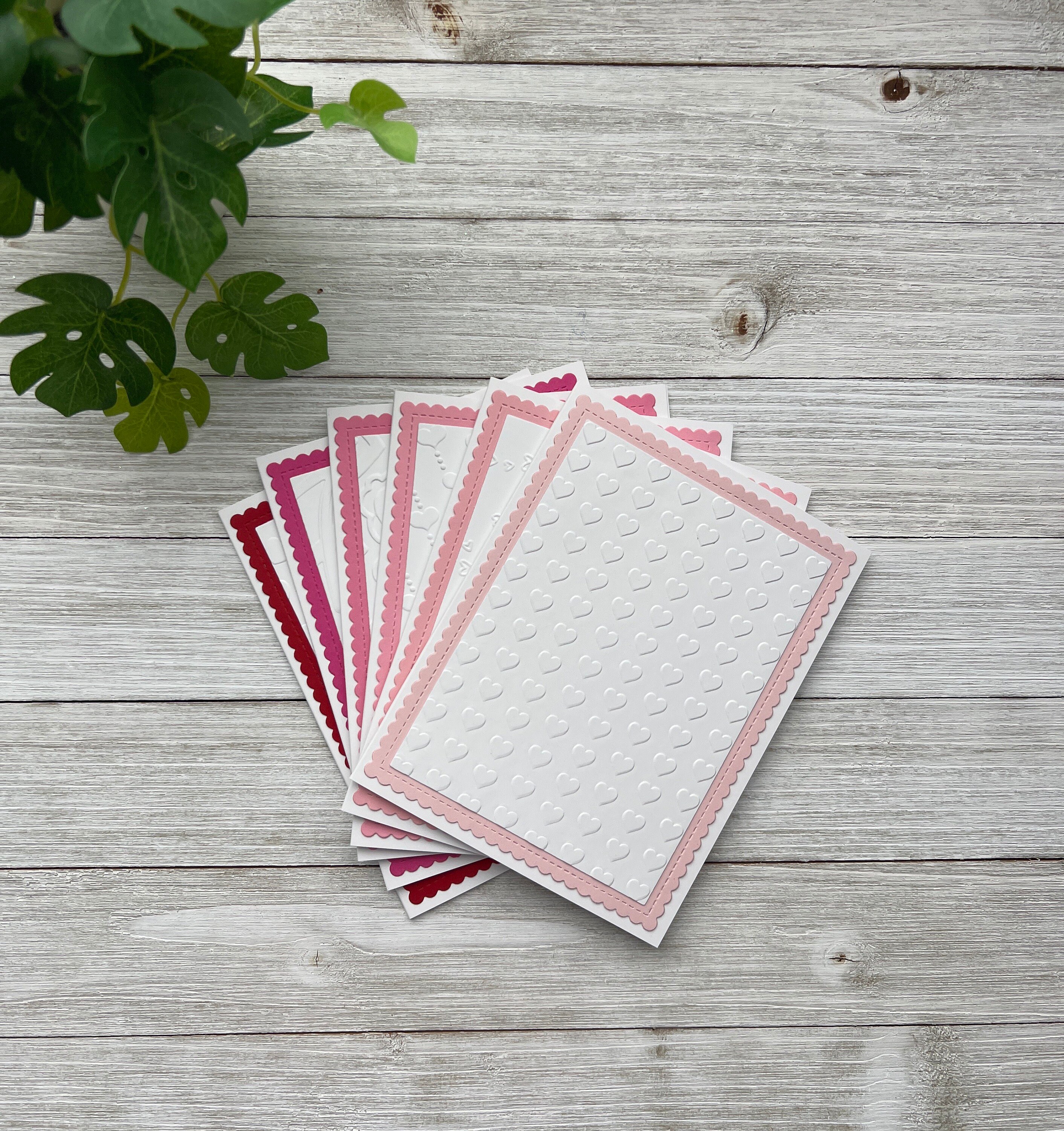 Handmade Embossed Note Cards Set of 6 ~ Pink & Red Hearts ~ Valentine's ...