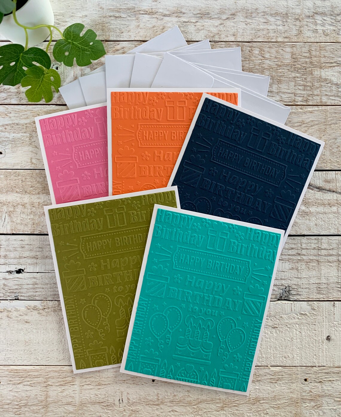 Handmade Embossed Note Cards Pack ~ Happy Birthday ~ Thank You ~ Bold ...