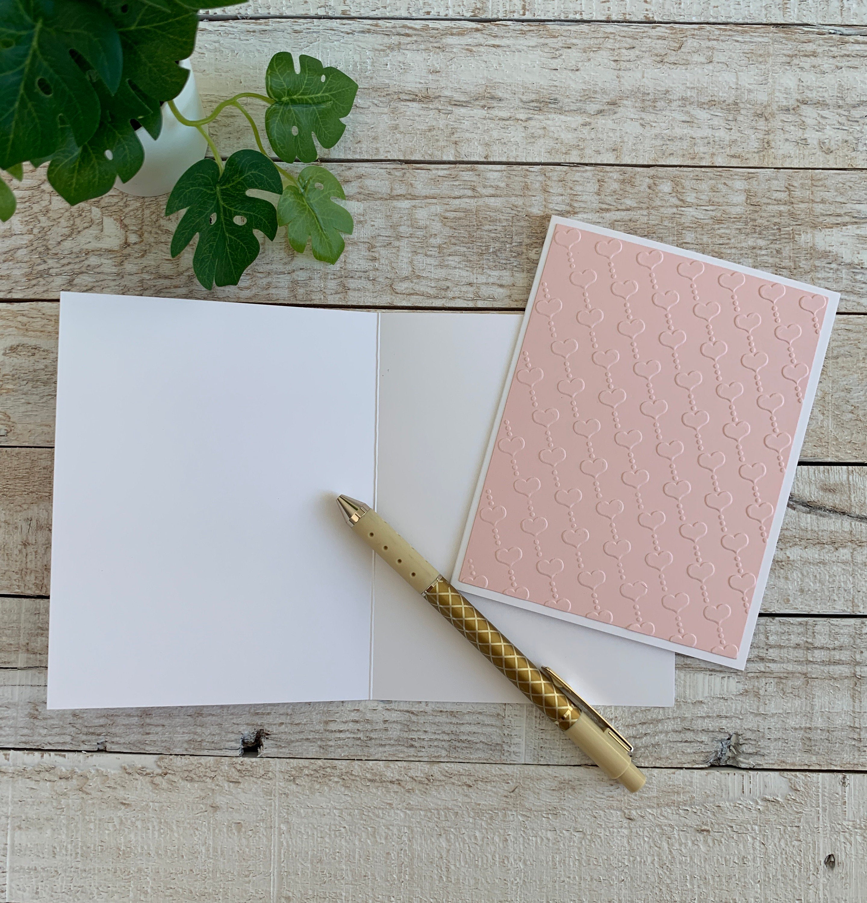 Handmade Embossed Note Cards Set of 5 ~ Pink or Red Hearts ~ Valentine ...
