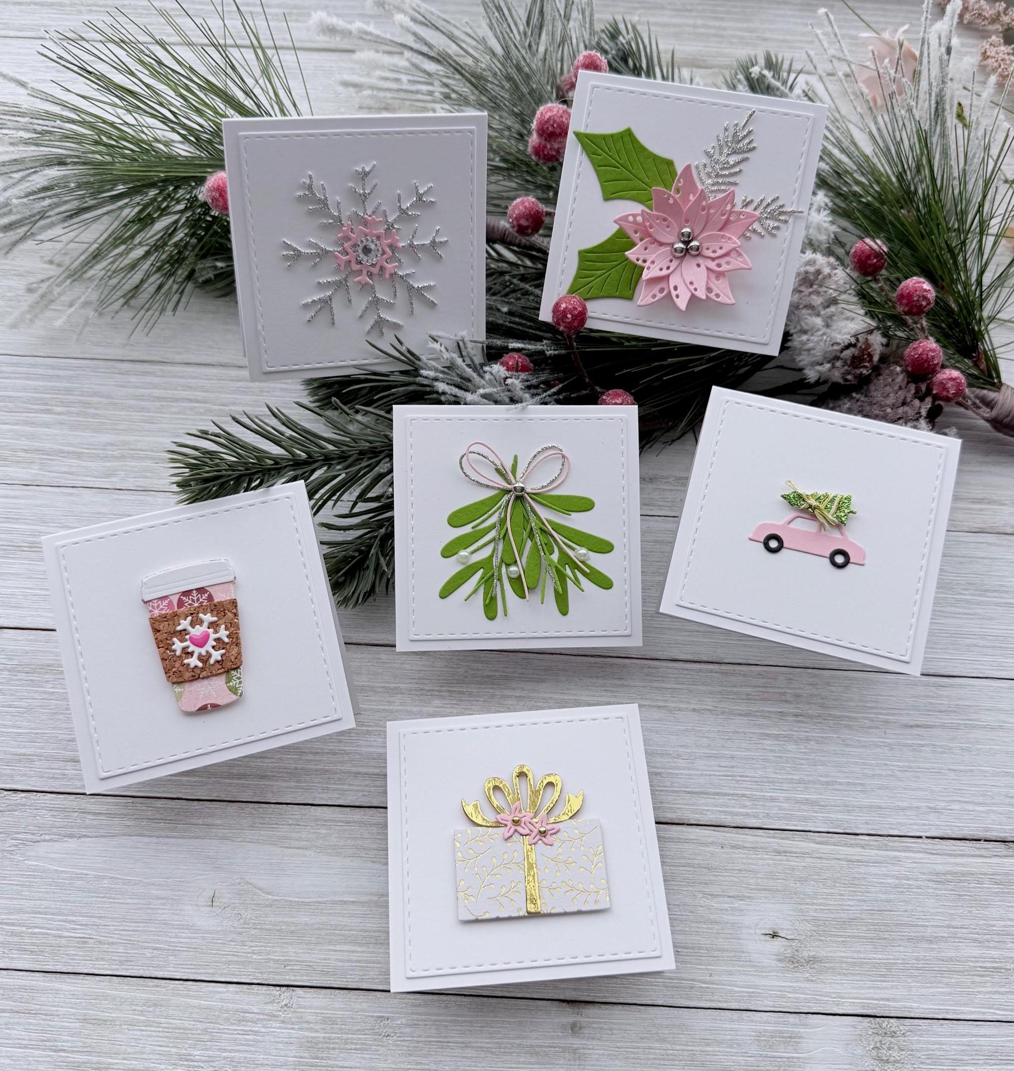 Set of 6 Mini Note Cards ~ Holiday Presents ~ Gift Box ~ 3x3 Blank ...