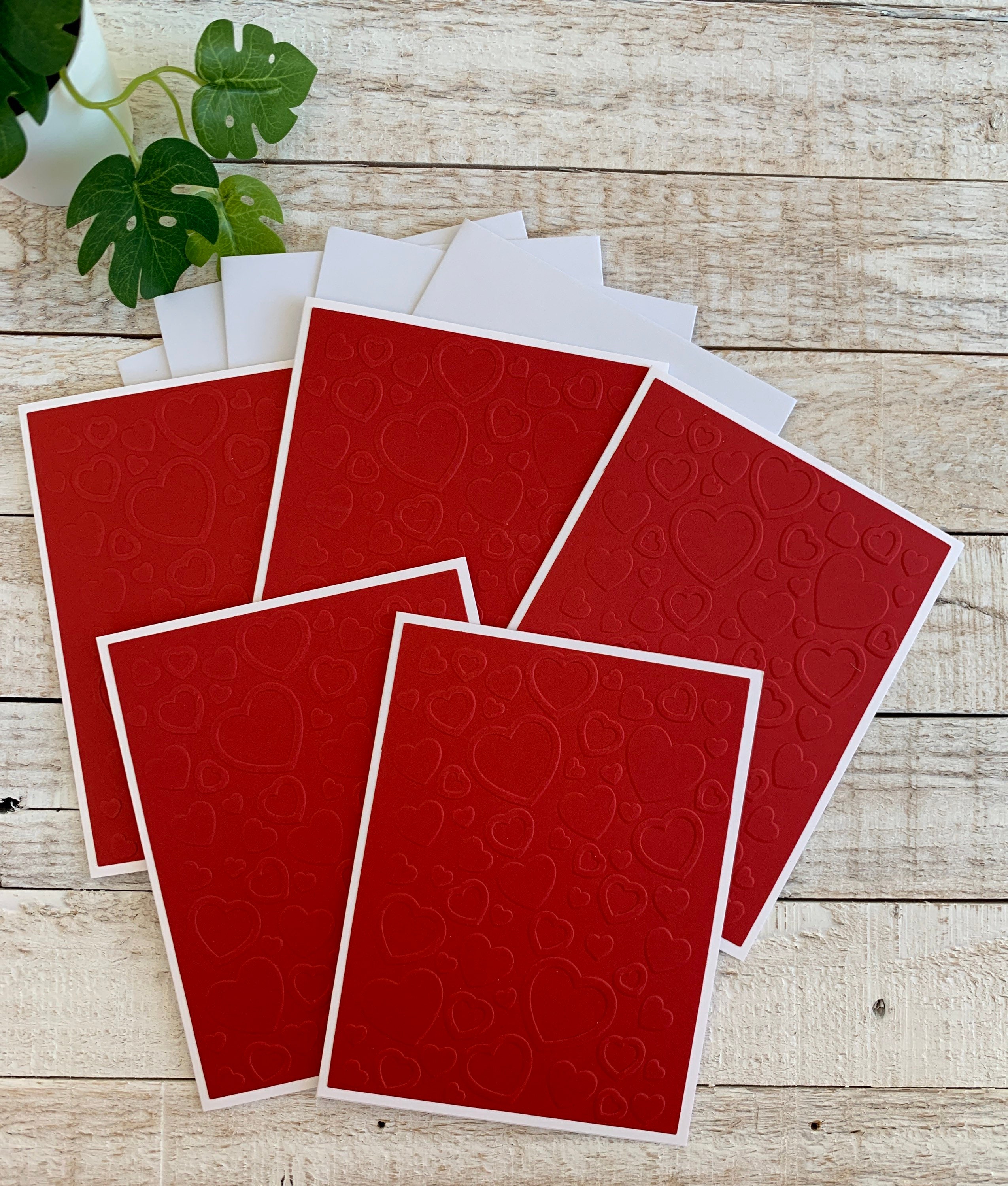 Handmade Embossed Note Cards Set of 5 ~ Pink or Red Hearts ~ Valentine ...
