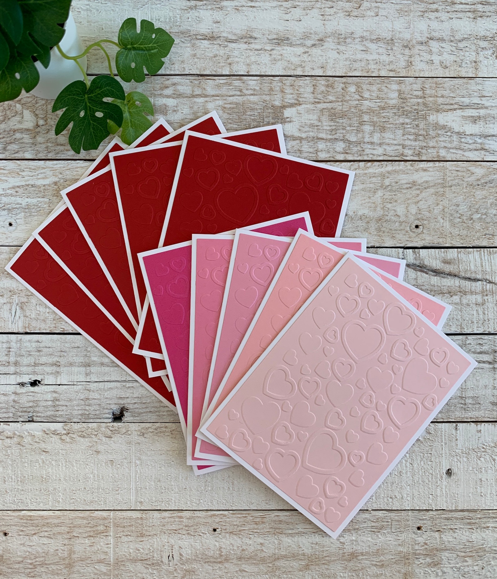 Handmade Embossed Note Cards Set of 5 ~ Pink or Red Hearts ~ Valentine ...