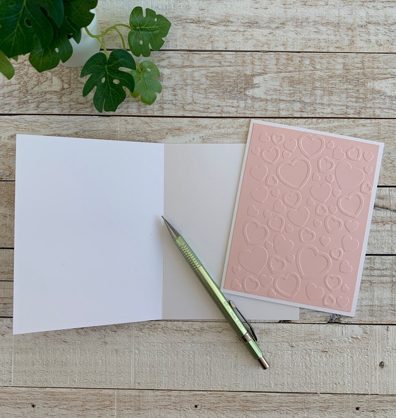Handmade Embossed Note Cards Set of 5 ~ Pink or Red Hearts ~ Valentine ...