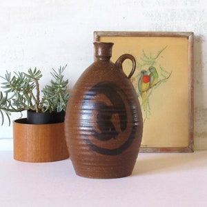 Rustic stoneware jug, modern rustic farmhouse, country chic decor, earth tone pottery.