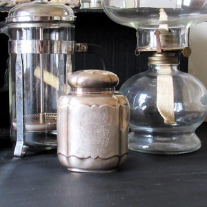 Vintage silver plated tea caddy, East Frisian German pattern, tea storage