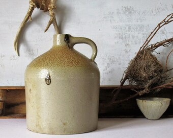 Earthy rustic stoneware farmhouse jug, primitive salt glazed rustic "turkey droppings" kitchen decor, farmhouse decor.