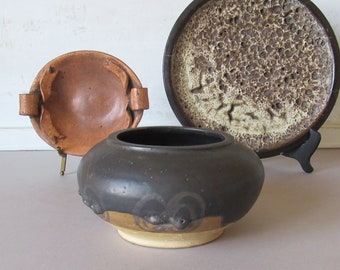 Vintage studio pottery bowl, drip glaze pottery