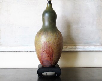 Vintage Mid Century Modern Italian Art Pottery FANTONI Vessel Vase 6.75 Tall with Green Glazes Italy 20th Century Design Classic MCM