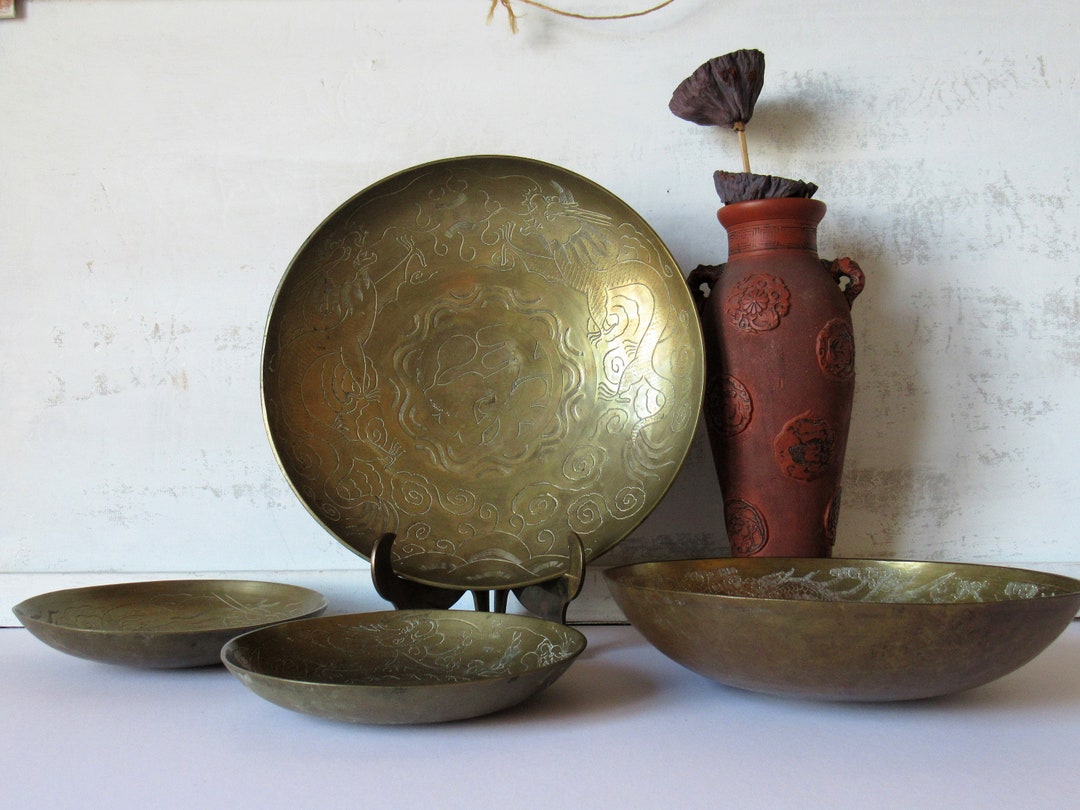 Chinese Brass Bowl Collection Set of Four Trinket Dishes Etsy