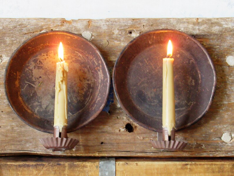 Vintage Pair of Tin Candle Holders Rustic Farmhouse Etsy