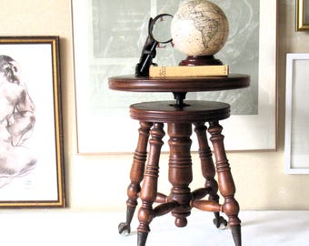 Vintage Adjustable Piano Stool: Swivel Claw Foot Music Chair