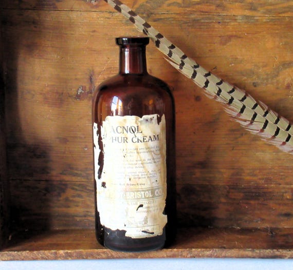 Vintage Amber Glass Medicine Bottle - Pharmacist Decor