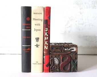 Books on Japan, history and culture, Vintage set of nonfiction bboks library decor