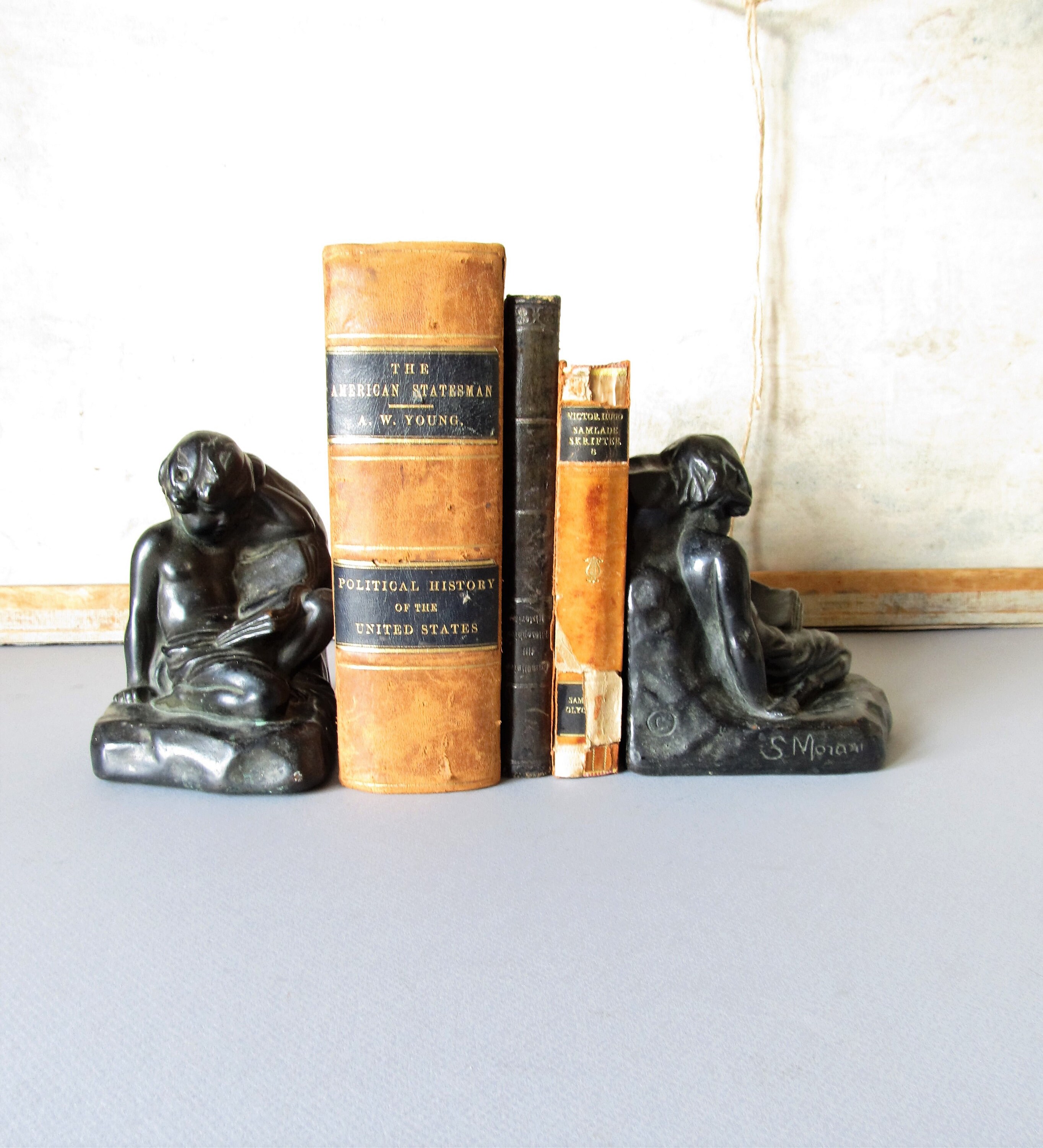 Vintage bronze bookends Cherub reading by Etsy