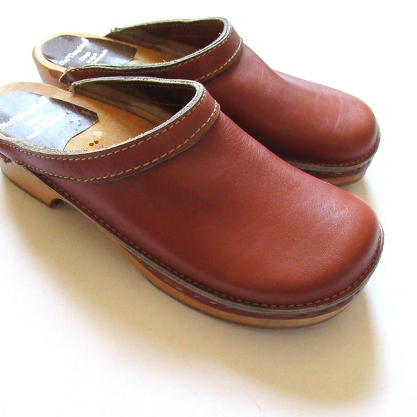 Olaf Daughters Women's Size 11 Wood Wooden Clogs Leather Brown