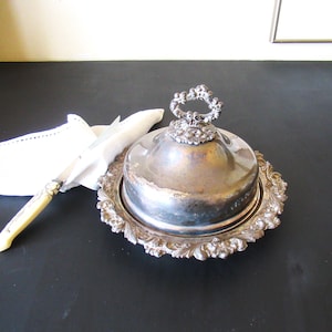 Vintage silver plated butter dish, serving dome, Antique Victorian serving