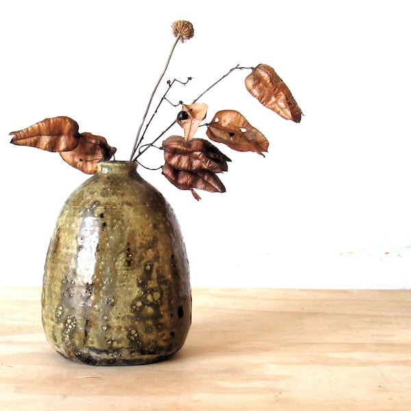 Modern studio pottery weed neck vase, handmade pottery.