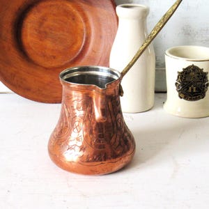 Vintage Turkish style copper coffee pot, small saucepan, bistro, rustic, farmhouse kitchen decor