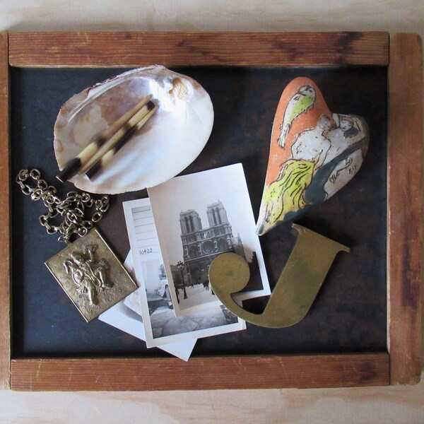 Found objects collection, coffee table, bookshelf decor, photo props.