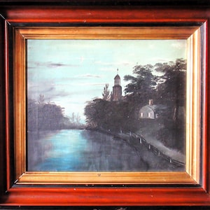Paisaje antiguo de estilo europeo, bucólico, pintura al óleo sobre lienzo, decoración campestre.