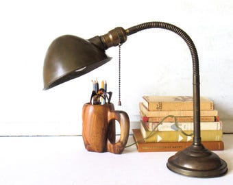 Vintage Metal Gooseneck Desk Lamp: Mid Century Industrial Task Lighting