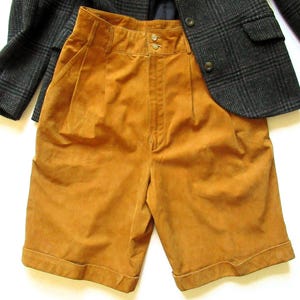 Vintage Suede Leather Shorts: High Waisted Camel Shorts, 1980s Fashion