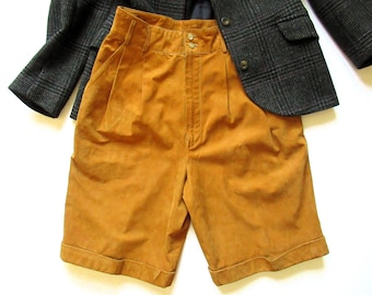 Vintage Suede Leather Shorts: High Waisted Camel Shorts, 1980s Fashion
