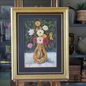 Pintura al óleo floral vintage, estilo shabby chic, decoración cottage chic