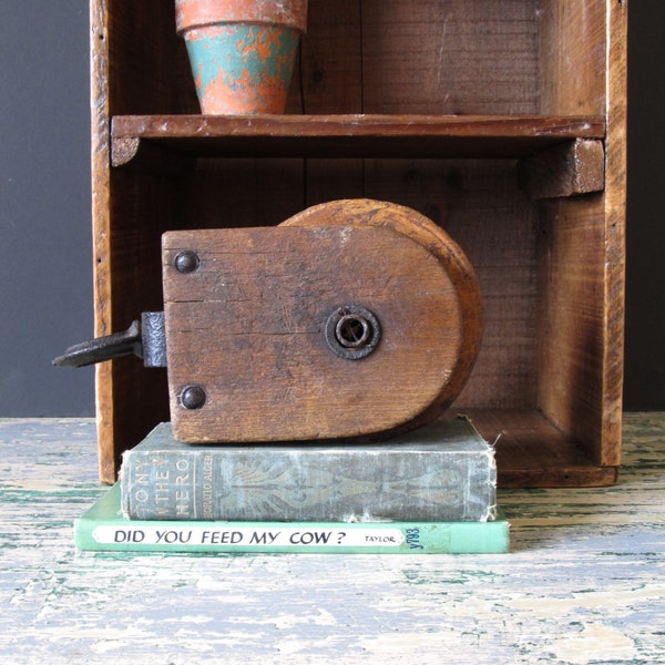 Vintage wooden  pulley / industrial decor / vintage display